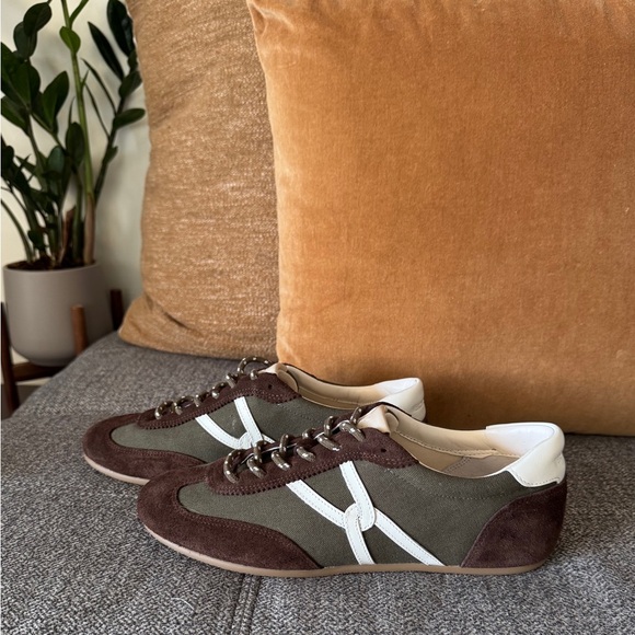 Veronica Beard Riviera Suede Espresso and Olive Sneakers - Picture 3 of 10